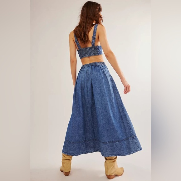 NEW Free People 2-Piece Maddox Denim Skirt + Top Set in Blue Shadow - Picture 6 of 15